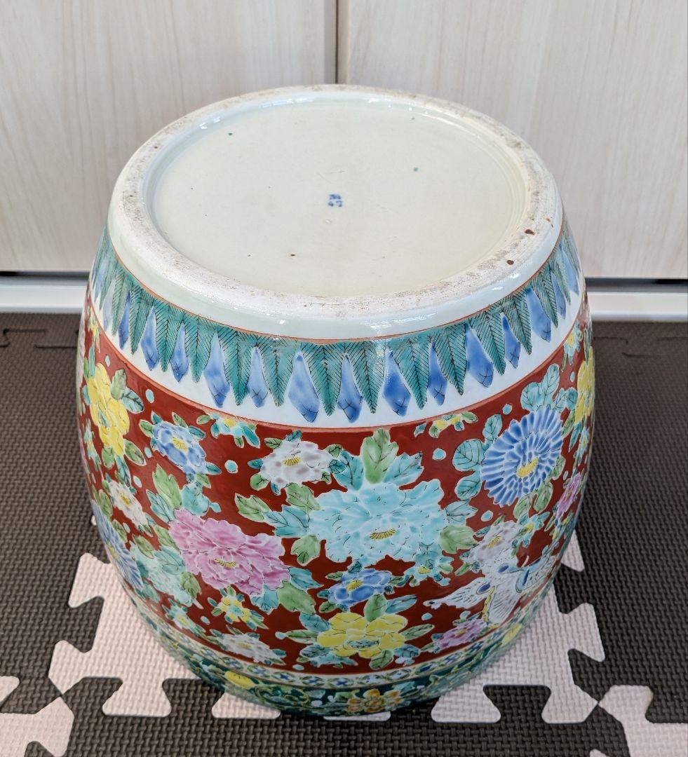 十錦手色絵 花・蝶 火鉢 年代物