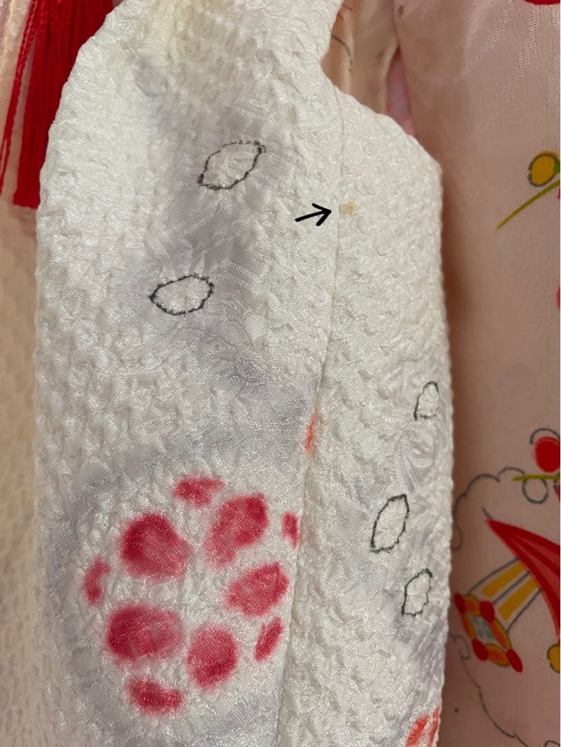 七五三　3歳　正絹　アンティークお着物セット　総絞り被布　ハンドメイド　巾着