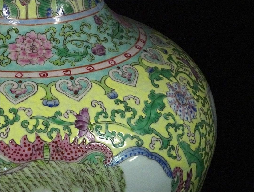 中国古玩 粉彩 天球瓶 大花瓶 高約52cm 時代物 唐物 x031135