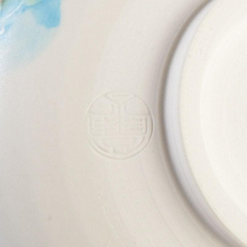 茶道具 京焼 橋本永豊作 色絵 紫陽花文 イッチン茶碗 共箱 V 9650