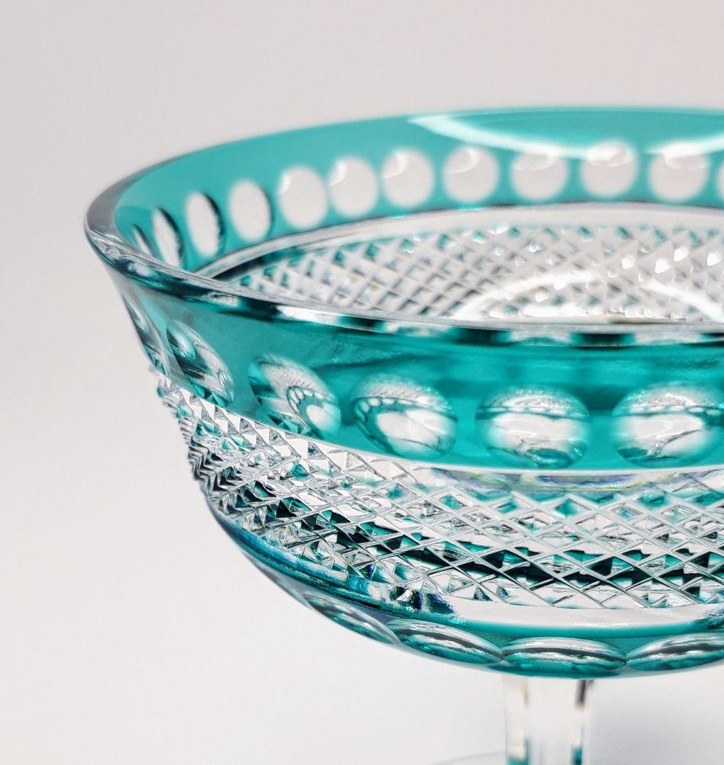 黒木国昭作 綾切子 馬上杯 緑色被せ 現代ガラス