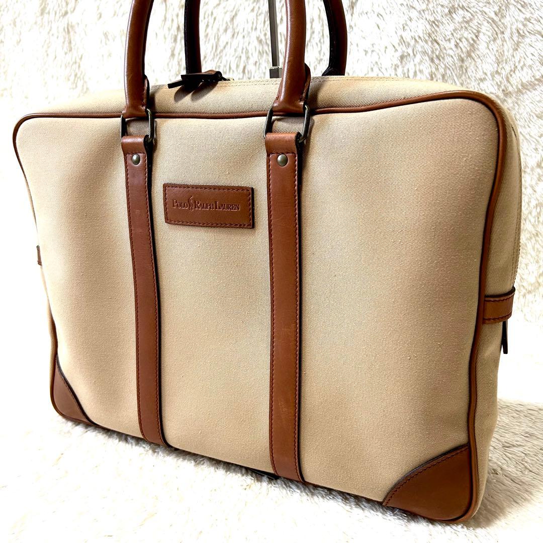 希少✨ポロラルフローレン　ビジネスバッグ サファリシリーズ コットンツイル　牛革