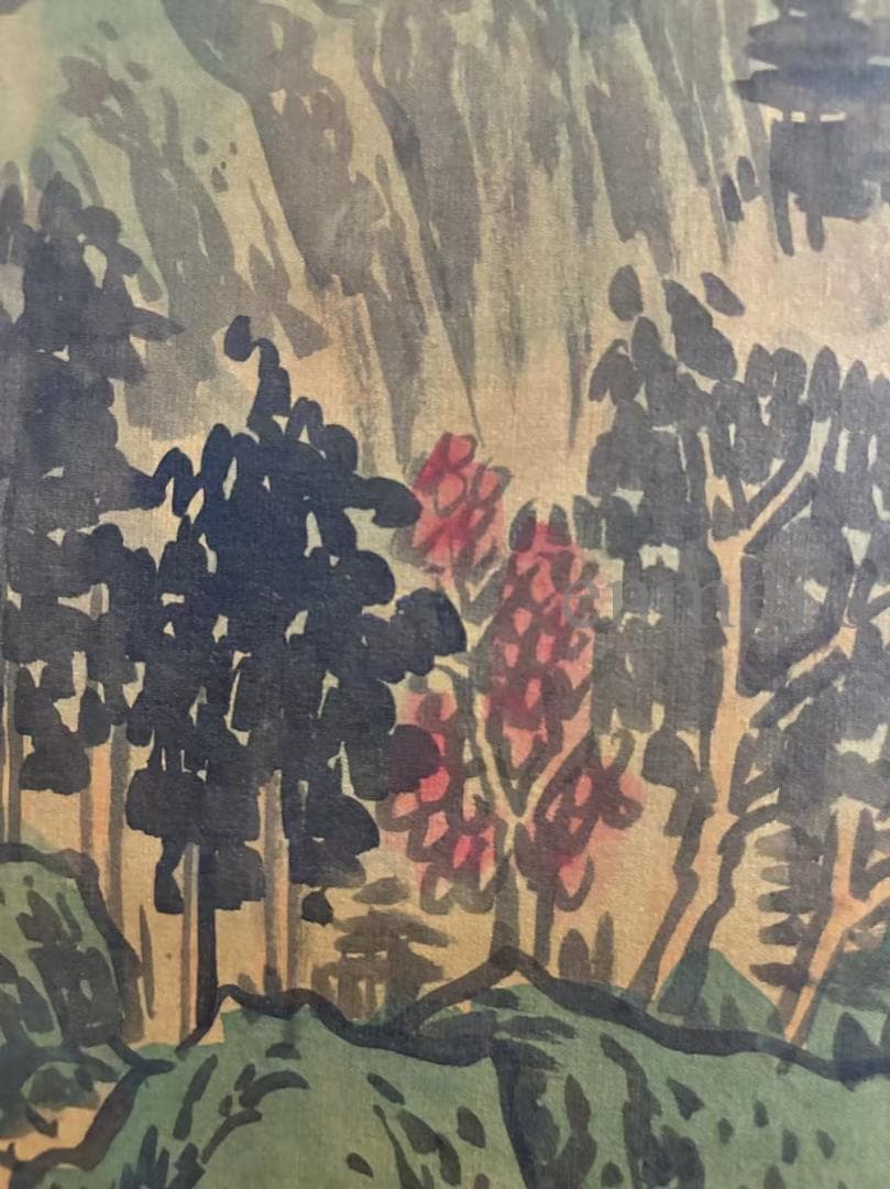 中国古美術 近時代 王鑑 水墨画 山水風景 巻物三尺 絹本 掛け軸 唐