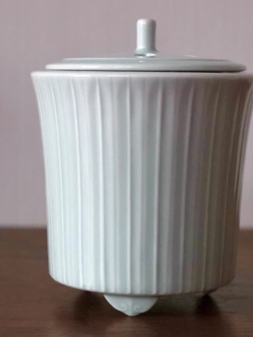 相馬晃　青白磁　しのぎ　香炉　香道具　箱付　茶道具　Q2256