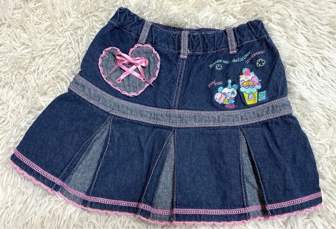 d*3様 希少レア　メゾピアノ　ミミポポ　デニム　プリーツスカート平成レトロy2