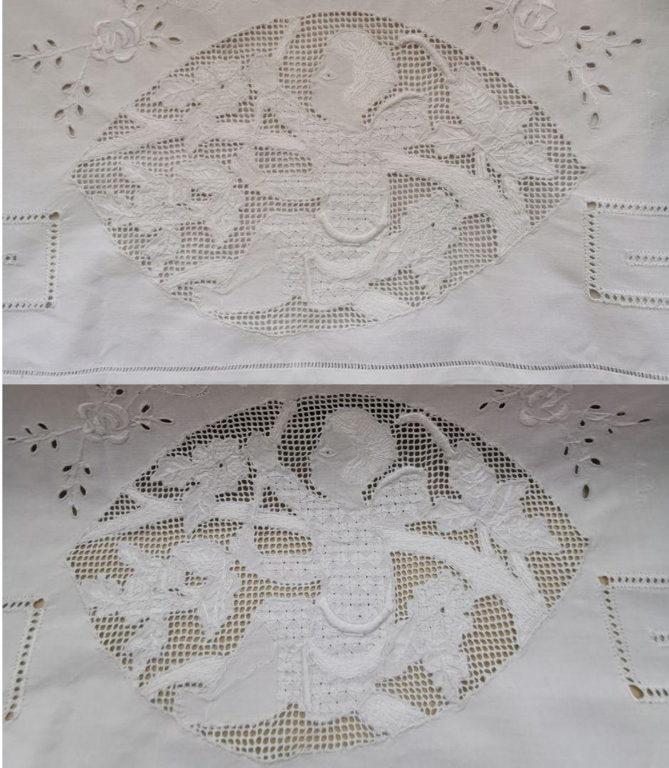 アンティークイタリア ニードルワーク刺繍 木登りのエンジェル リーフ