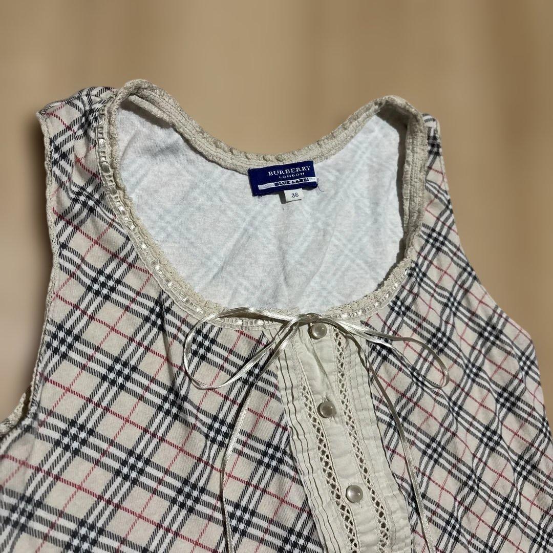 バーバリーブルーレーベル ノバチェック リボン レース タンクトップ Y2K