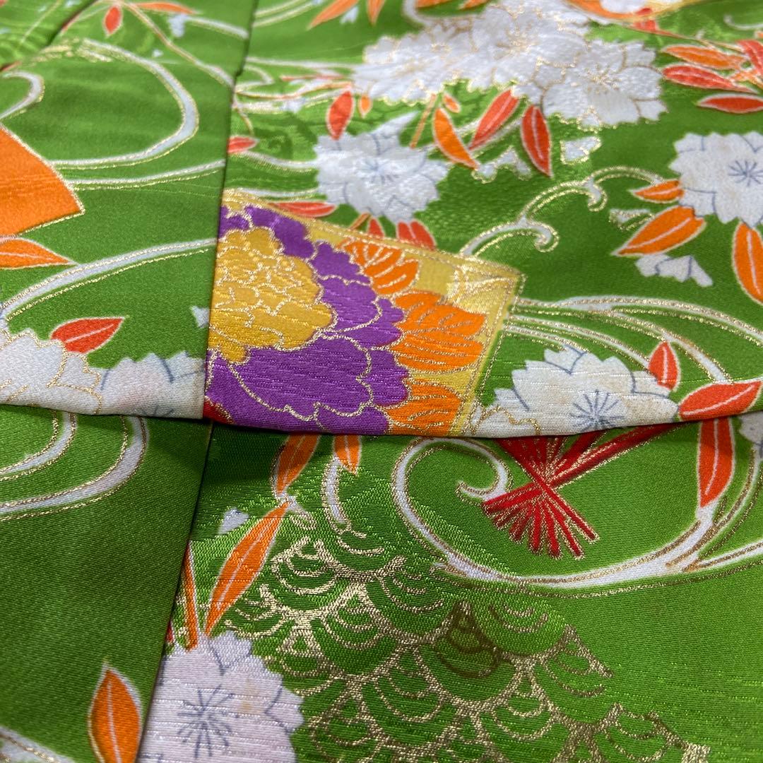 3歳祝い着 七五三用 緑色の花柄和装shak2点分　K117