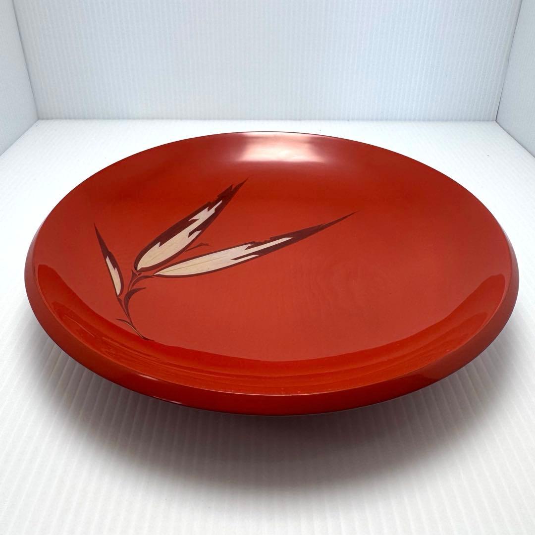 未使用 輪島塗 菓子皿 箸 セット 和皿 漆器 喰籠 赤色 葉 共箱 説明書