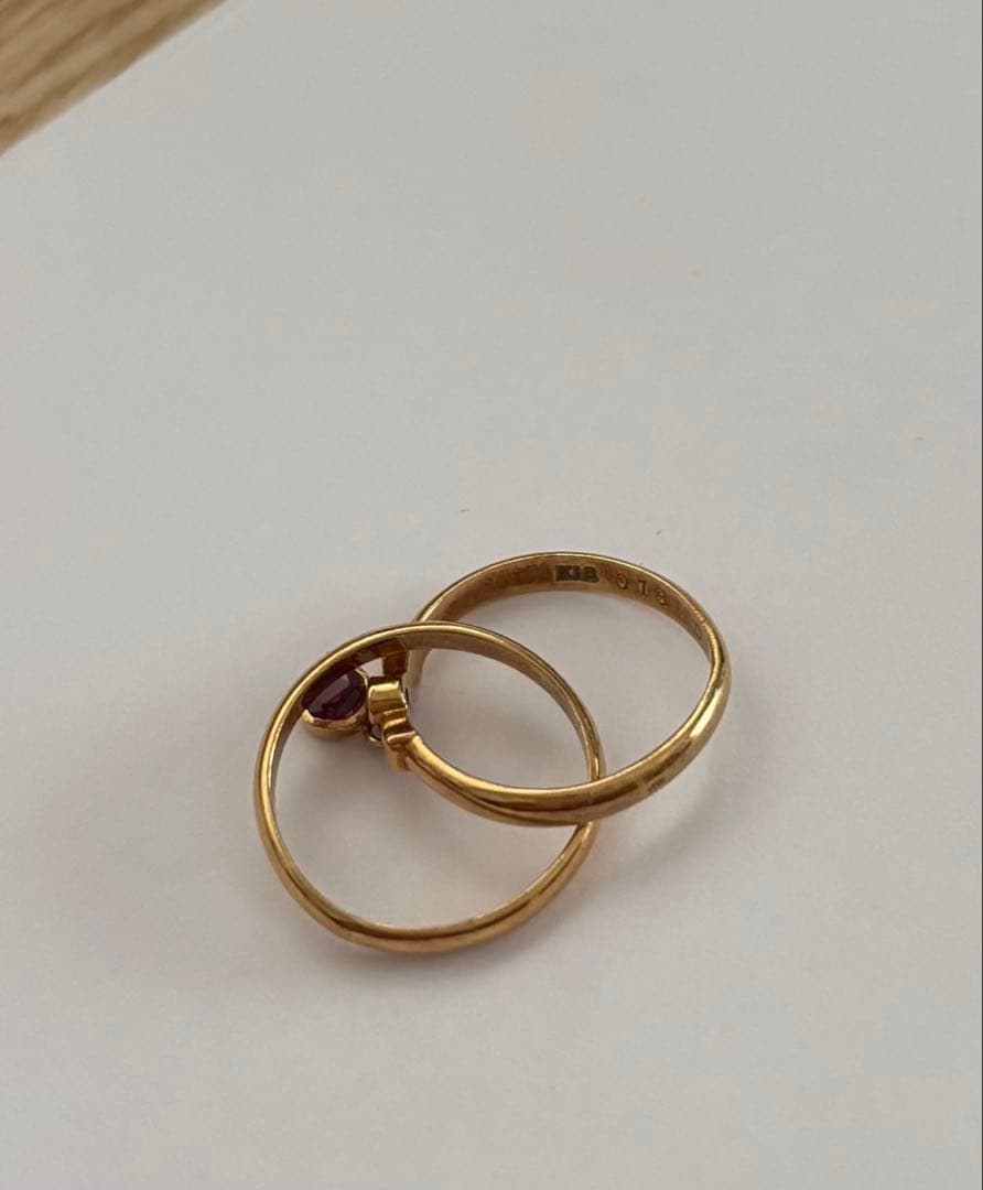 ピンキーリング　K18刻印あり　ルビー　リングダイヤ　サイズ5
