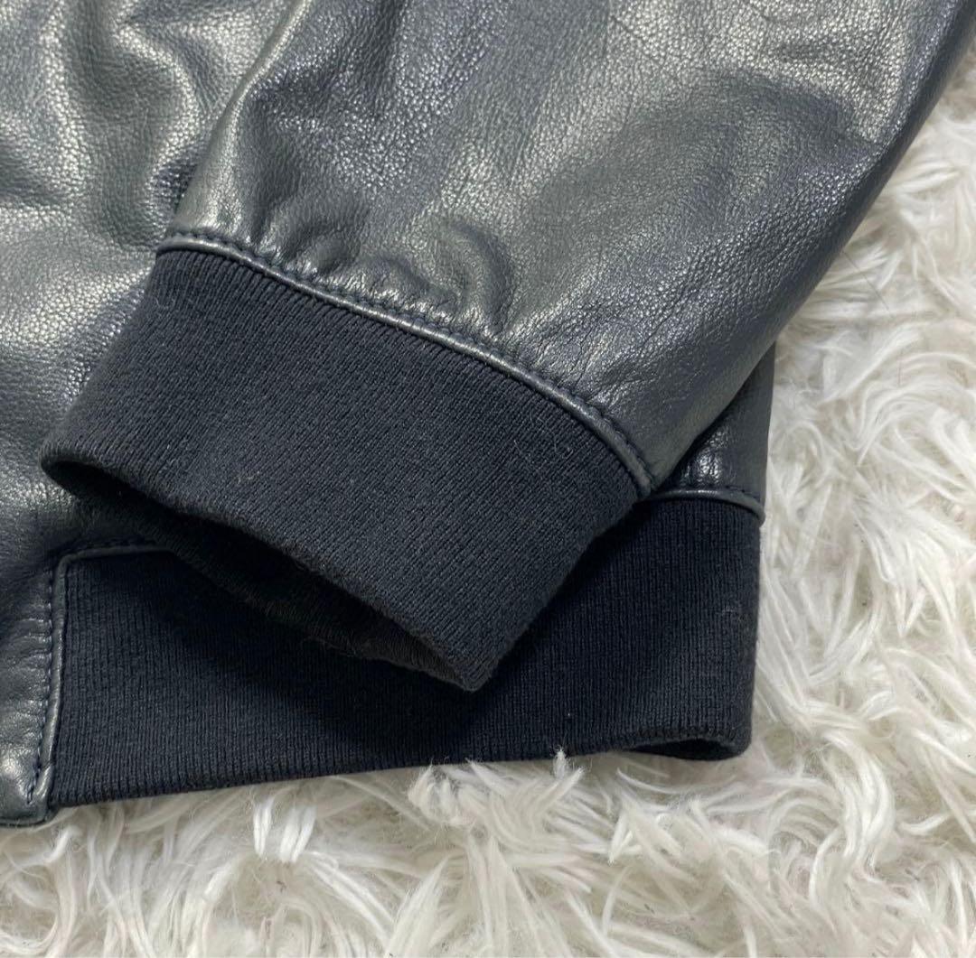 セオリー シングルライダースジャケット シープスキン ネイビー Mの