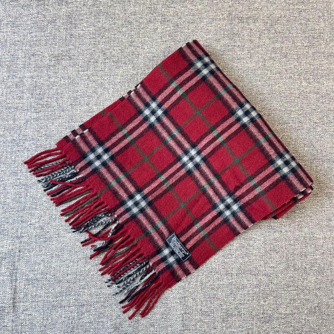 BURBERRY】バーバリーロンドン カシミヤ マフラー レッド ノバチェック
