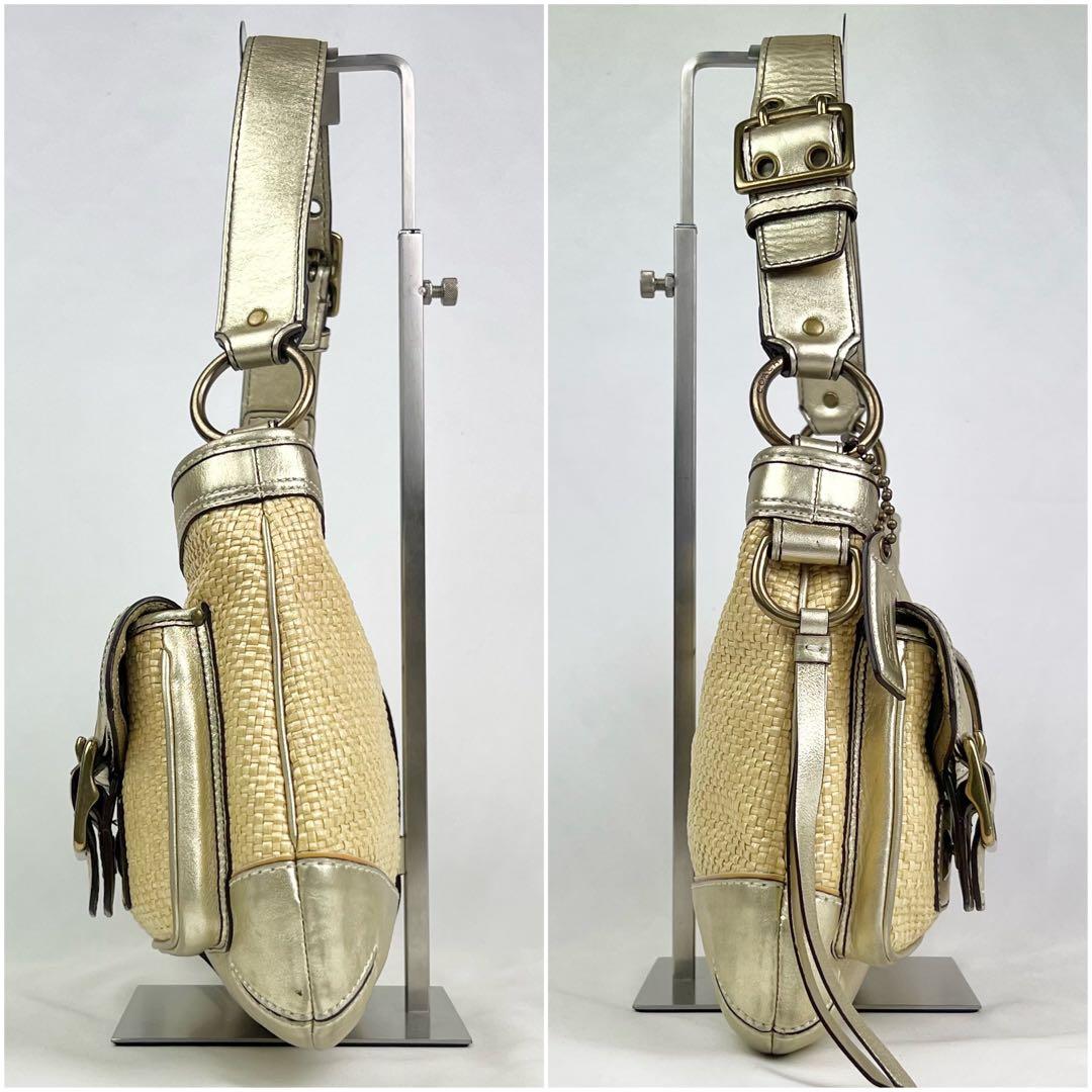 COACH レガシー バックル ショルダーバッグ ストロー ラフィア ベージュ
