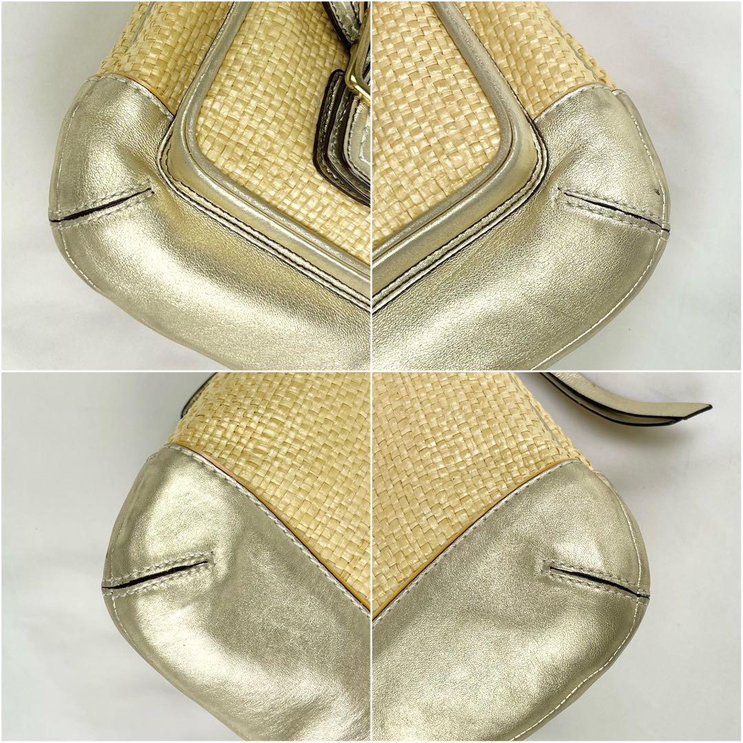 COACH レガシー バックル ショルダーバッグ ストロー ラフィア ベージュ