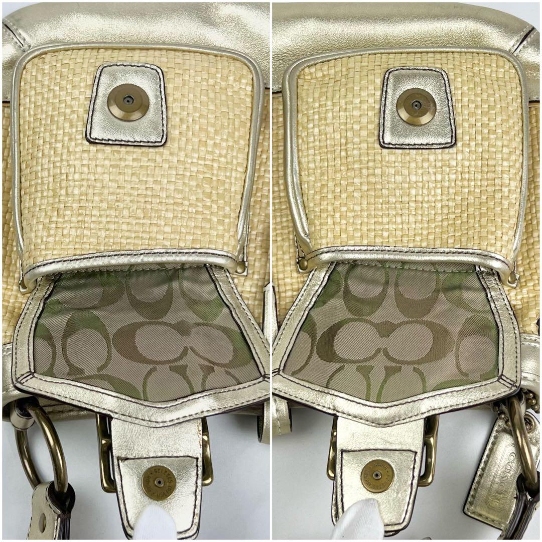 COACH レガシー バックル ショルダーバッグ ストロー ラフィア ベージュ