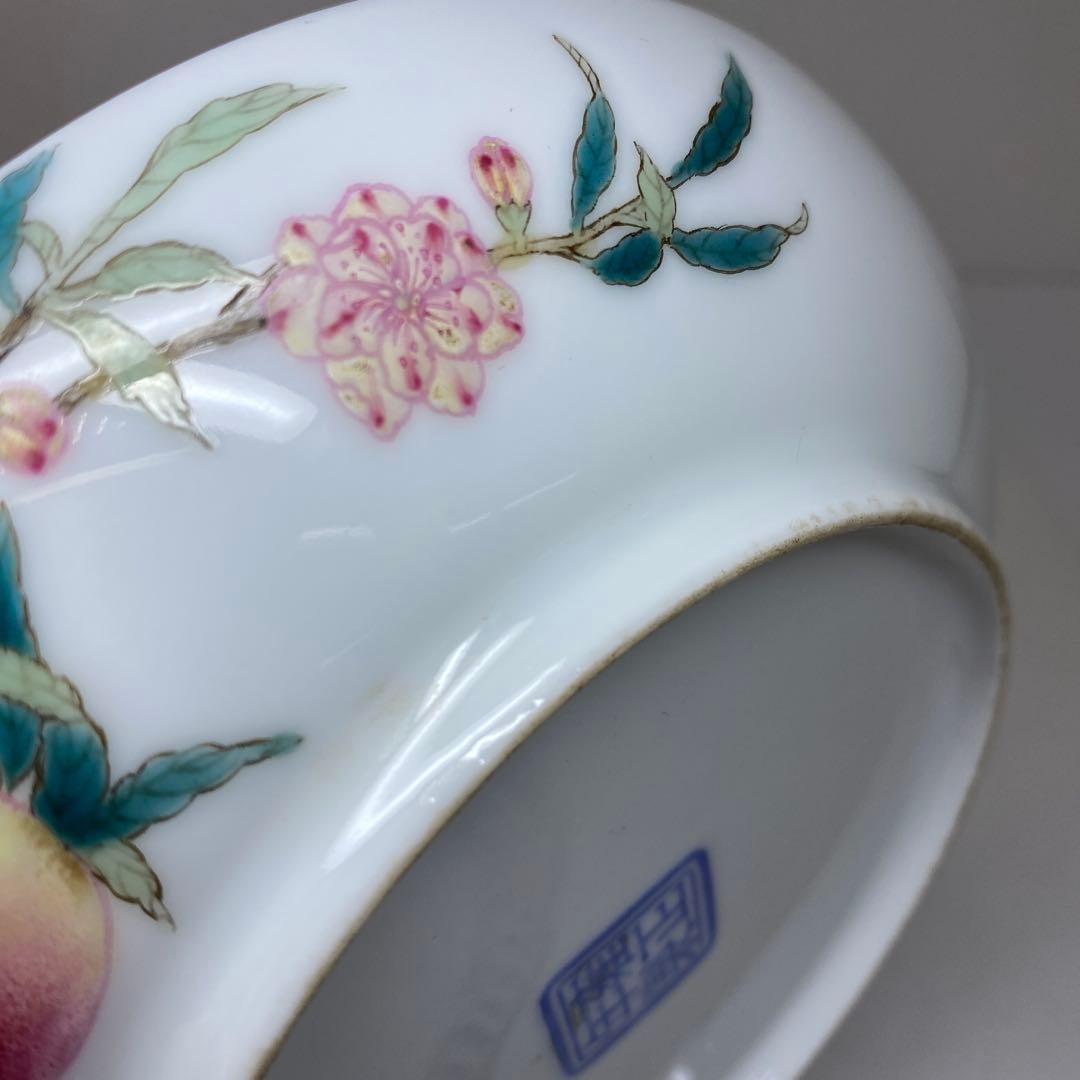 専用　中国美術　雍正年製　粉彩桃にコウモリ　中皿　タサオ　東さ7-0406☆2F