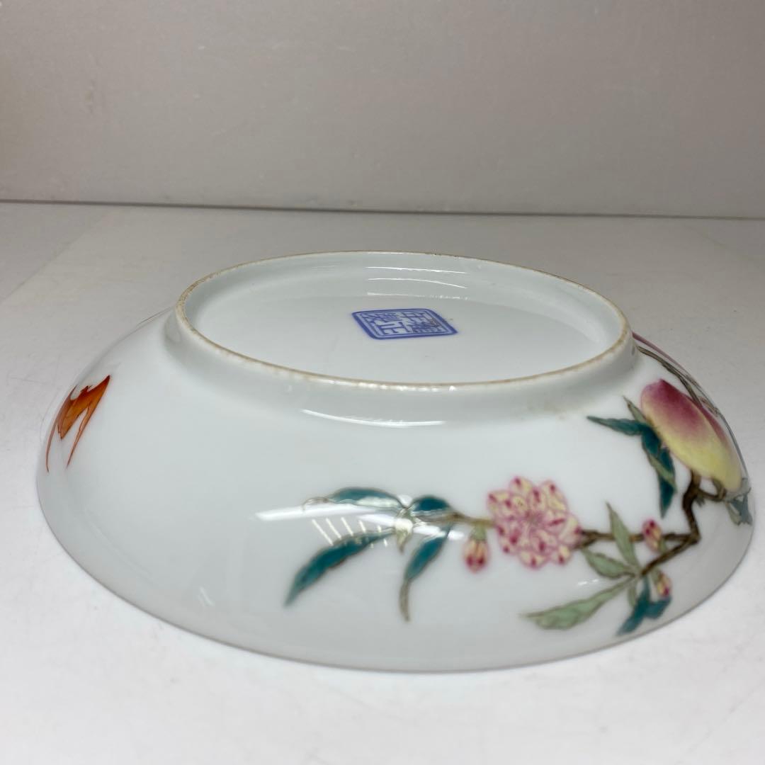 専用　中国美術　雍正年製　粉彩桃にコウモリ　中皿　タサオ　東さ7-0406☆2F