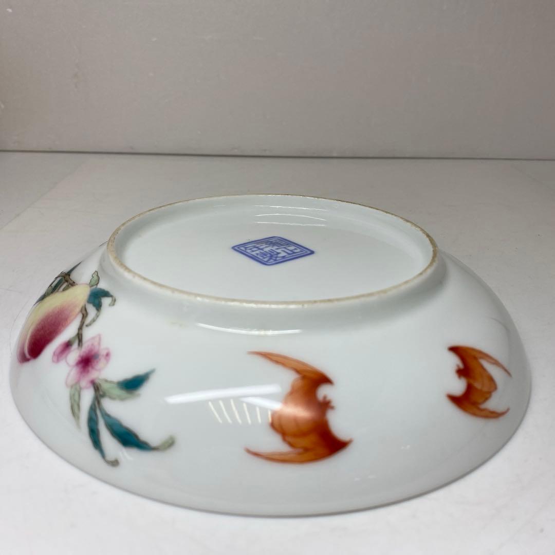 専用　中国美術　雍正年製　粉彩桃にコウモリ　中皿　タサオ　東さ7-0406☆2F