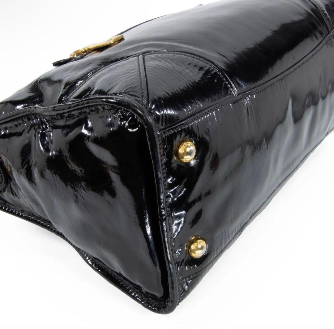 本物 プラダ 2WAYショルダー ハンドバッグ レディース エナメル 黒 肩掛け