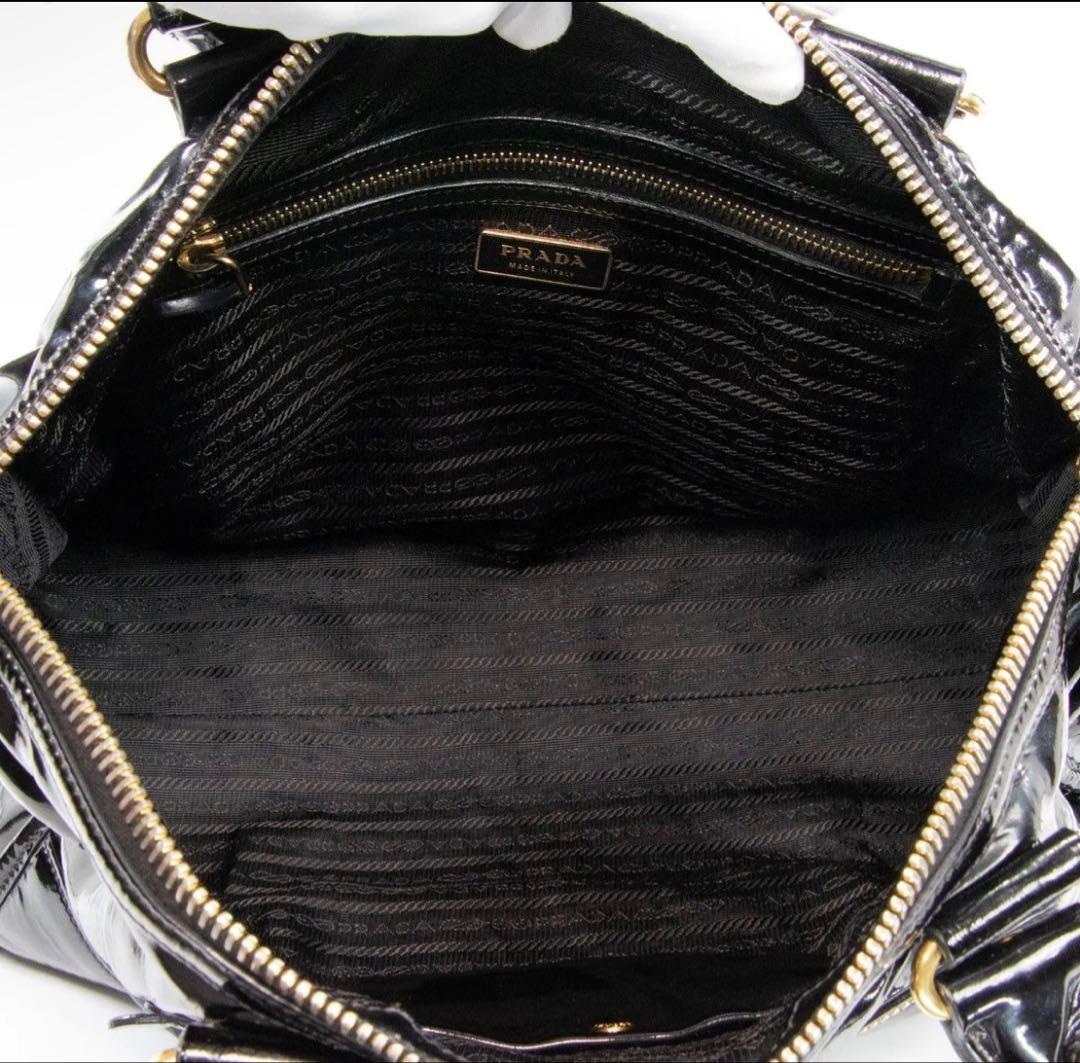 本物 プラダ 2WAYショルダー ハンドバッグ レディース エナメル 黒 肩掛け