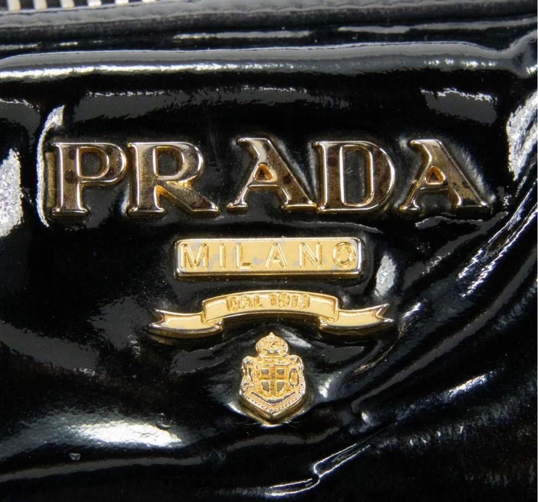 本物 プラダ 2WAYショルダー ハンドバッグ レディース エナメル 黒 肩掛け