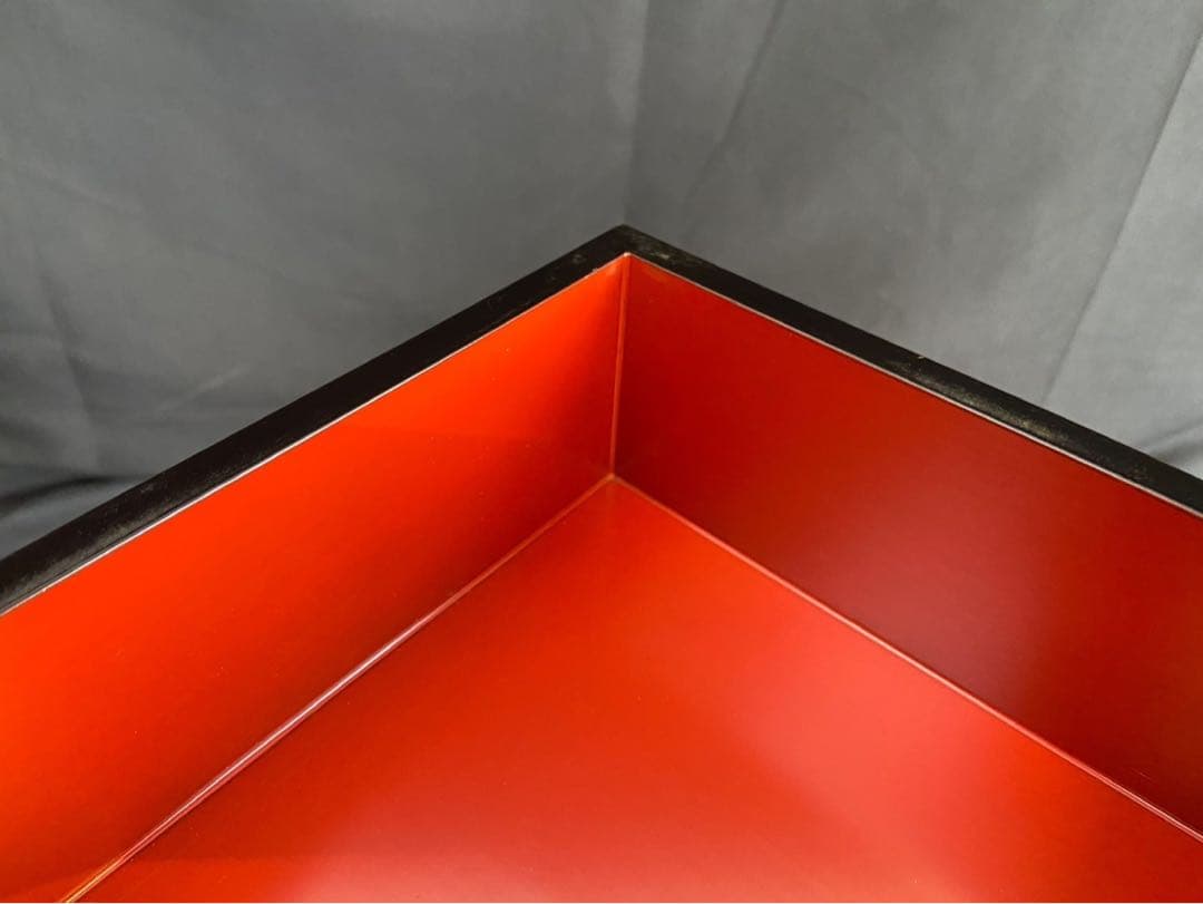 時代 南天蒔絵 黒塗内朱 五段重箱 二枚蓋 共箱 江戸末期 底梨地 / 輪島塗