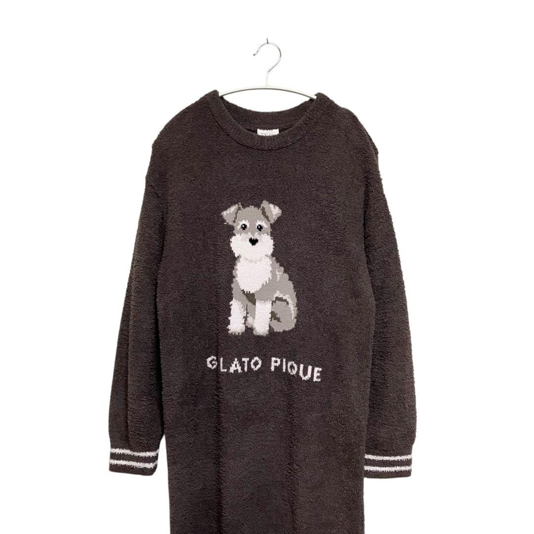 ジェラートピケ　ルームウェア　ワンピース　シュナウザー　ダークブラウン　F