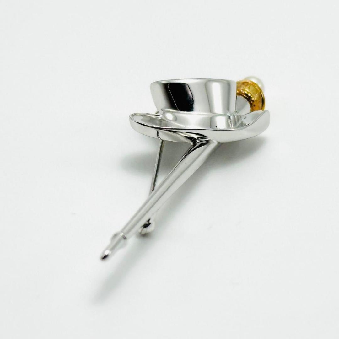 MIKIMOTO コンビ ブローチ パール ハット ステッキ k18 シルバー