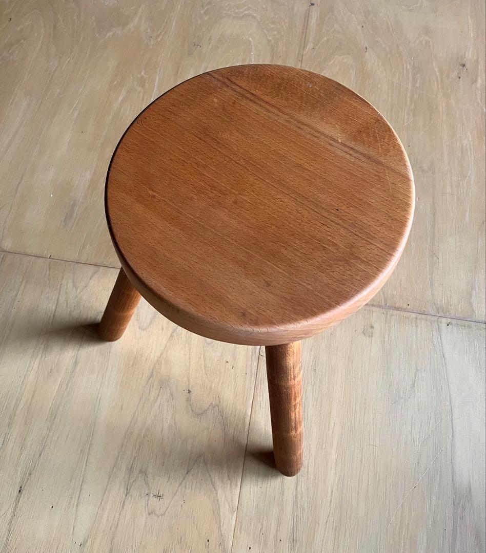 ヴィンテージスツール 3本脚 ブルータリズム フランス製 無垢材