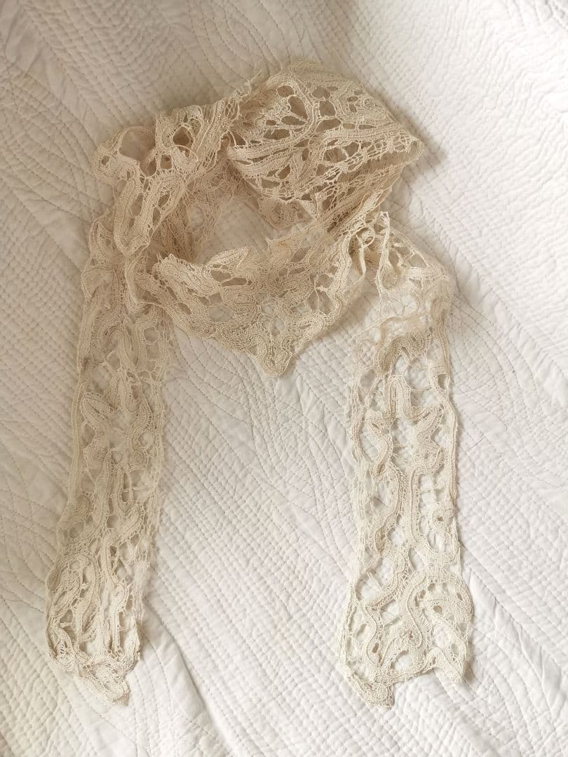 アンティーク ボビン編みリネンレース 艶と光沢のあるショール