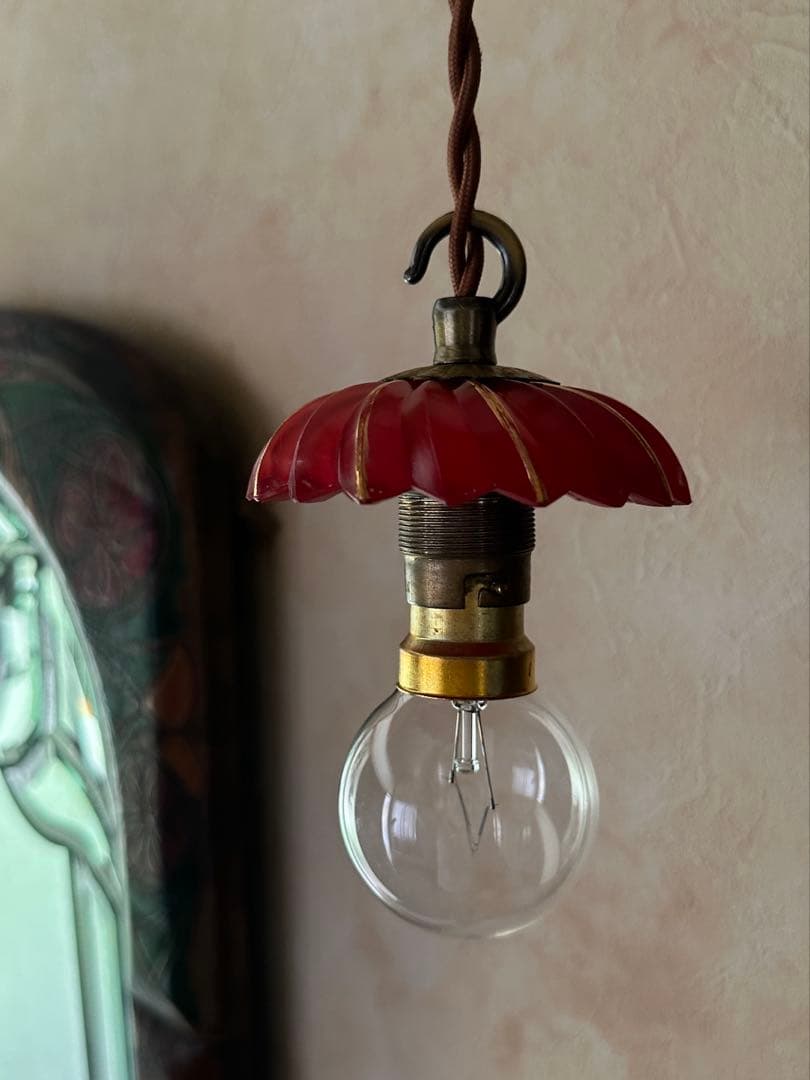 20s フランス アンティーク 希少なクランベリーガラスの螺旋模様