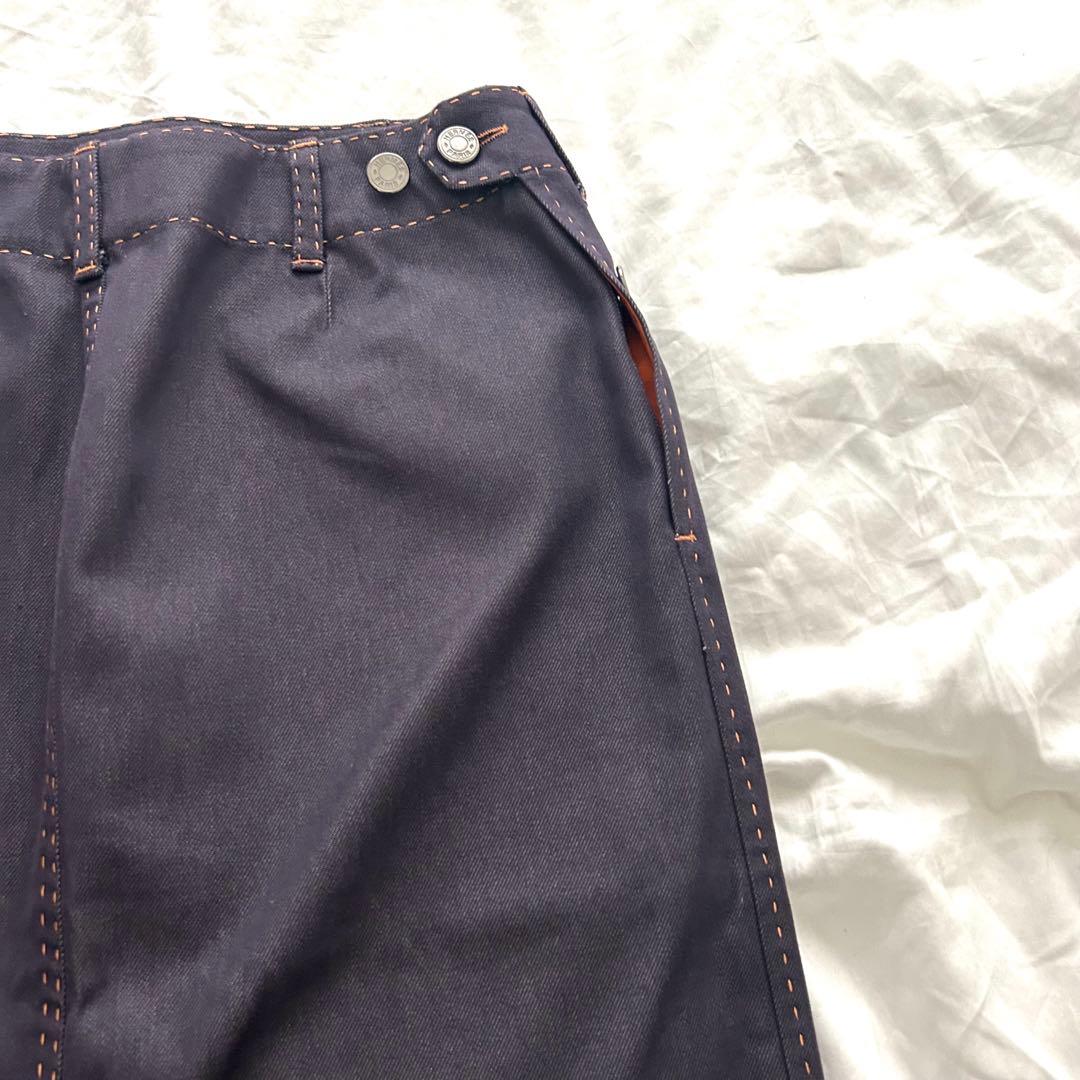 美品 HERMES エルメス スカート セリエ デニム ステッチ パープル 紫