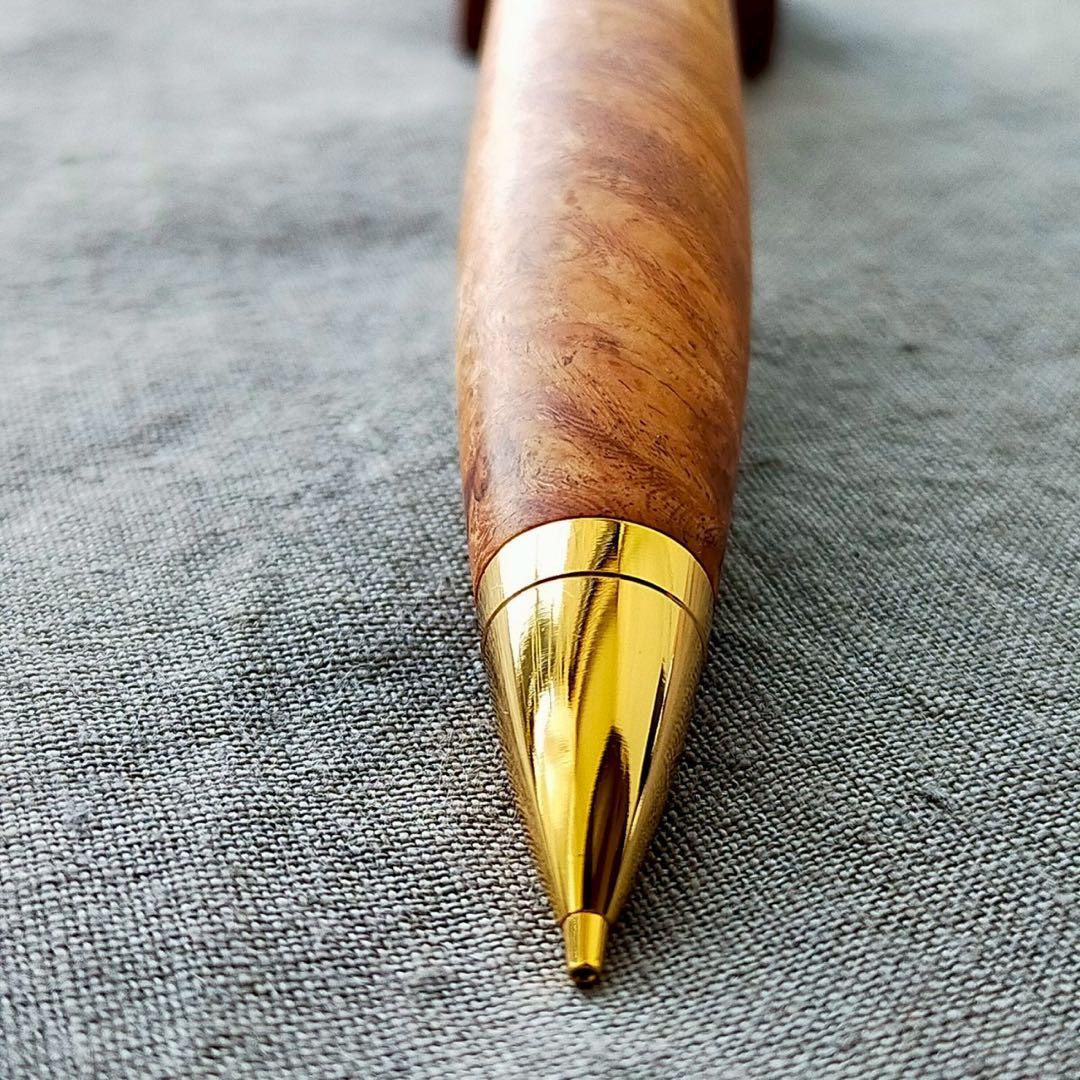 ハンドメイド　木軸シャープぺン　極上　花梨瘤　0.5mm　天然木　ゴールド