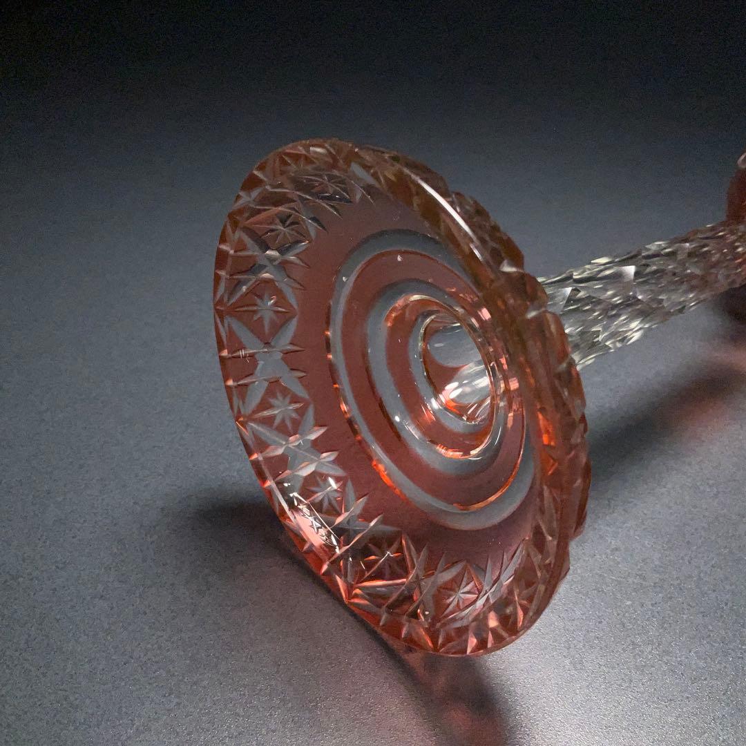 希少】アンティークグラス カットガラス 赤 ワイングラス 美品 R1332ダI