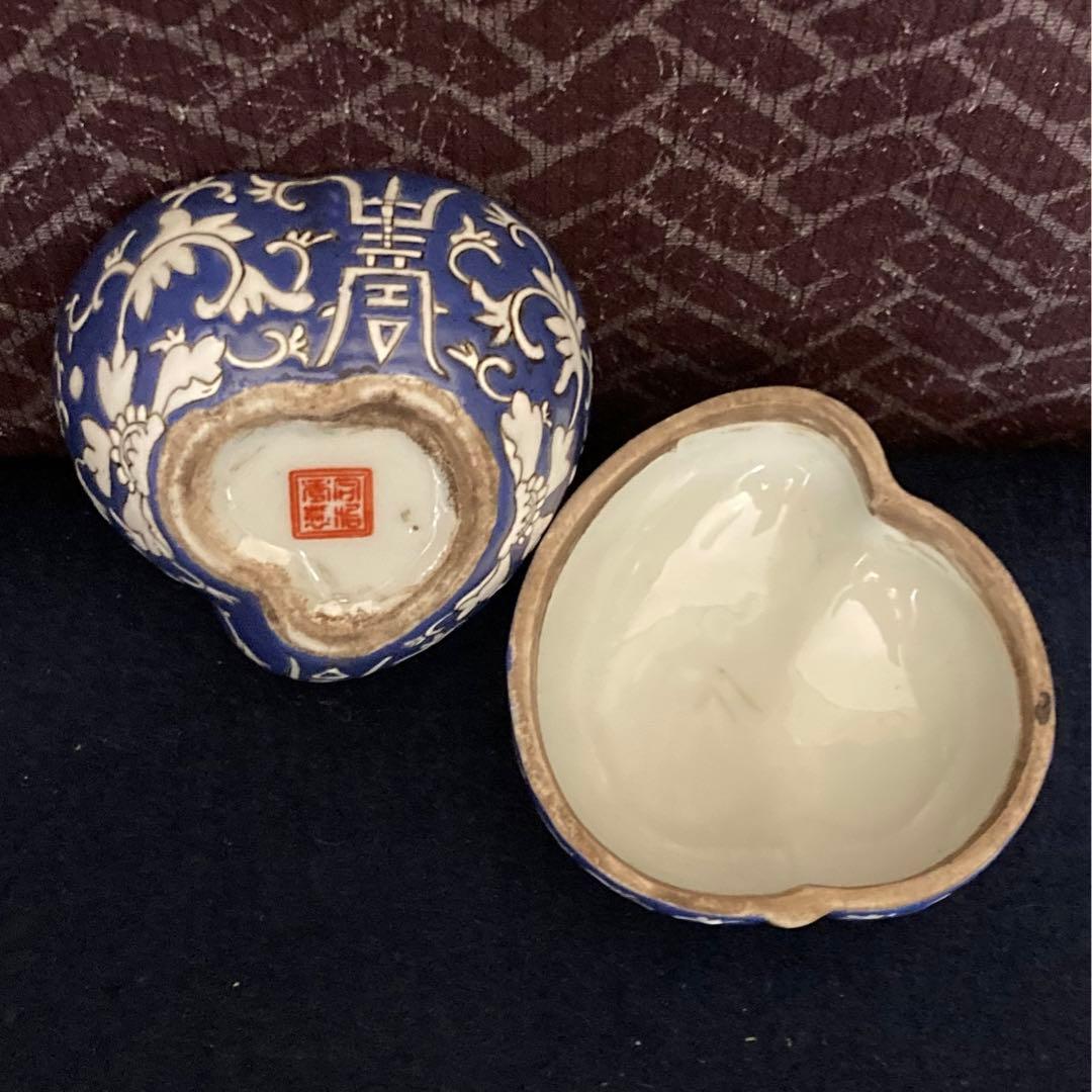 清代 同治年製 蝙蝠文合子 香合