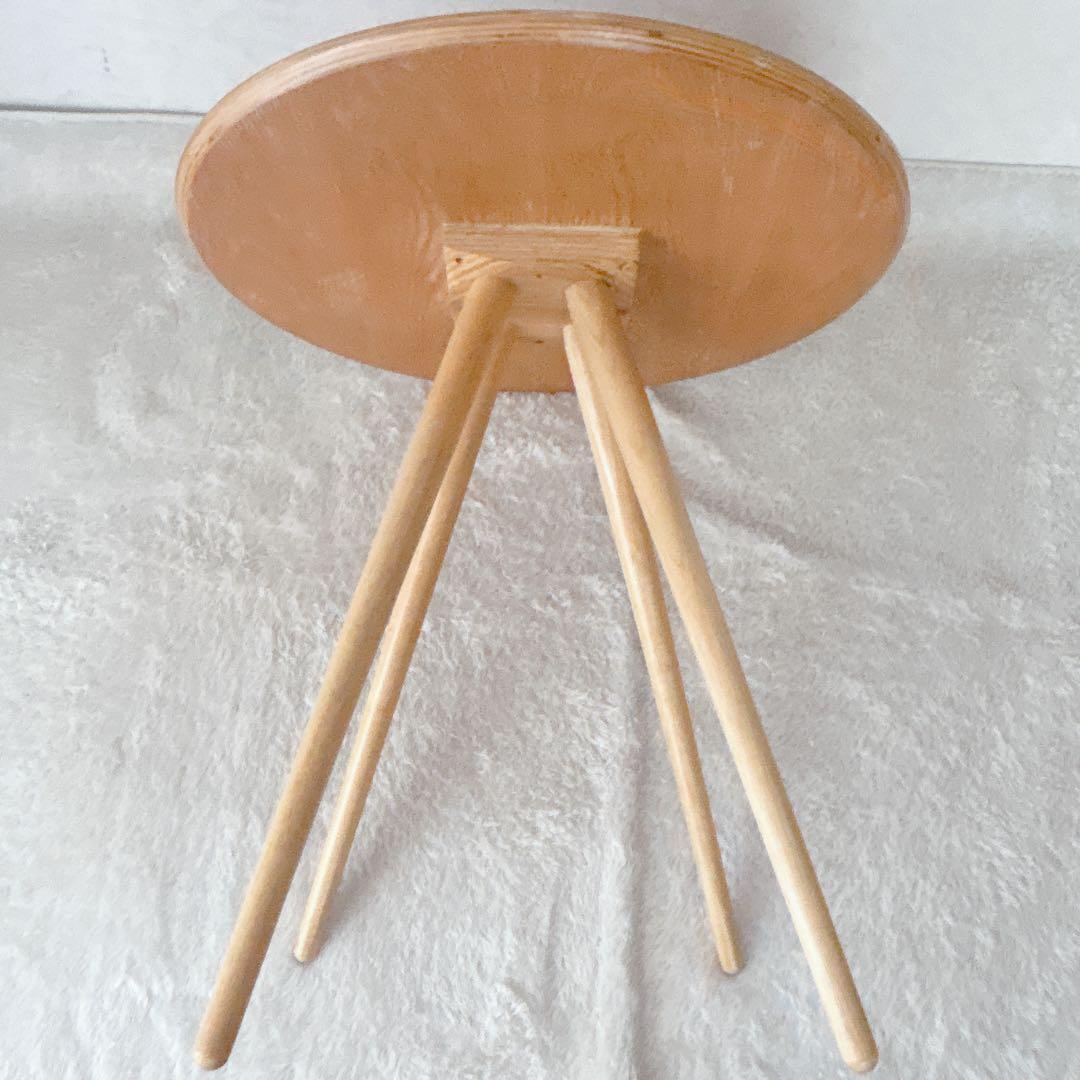 美品】オシャレ ラウンド カフェテーブル オーク材 丸 ４本脚 北欧ハイテーブル