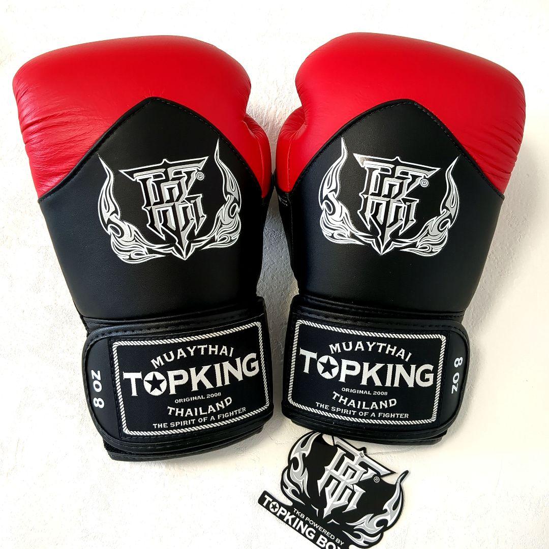 未使用TOPKING8ozツートンカラーボクシンググローブ 本皮 黒レッド