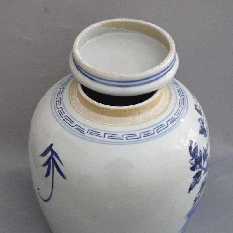 清末民国 鯖牡丹紋蓋缶 茶葉缶 景徳鎮 陶磁器 装飾品 工芸品美術品 置物