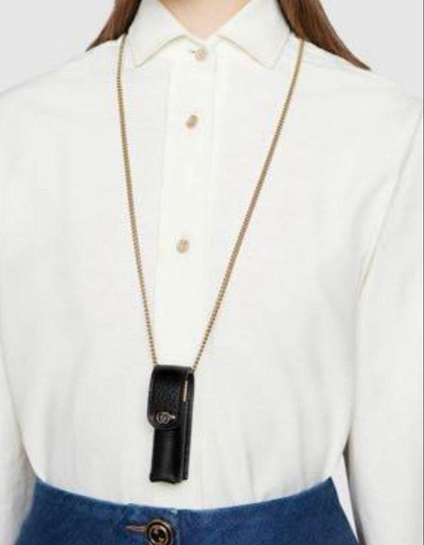 新品】GUCCI リップケース ネックレス ブラック オシャレ GG レザー