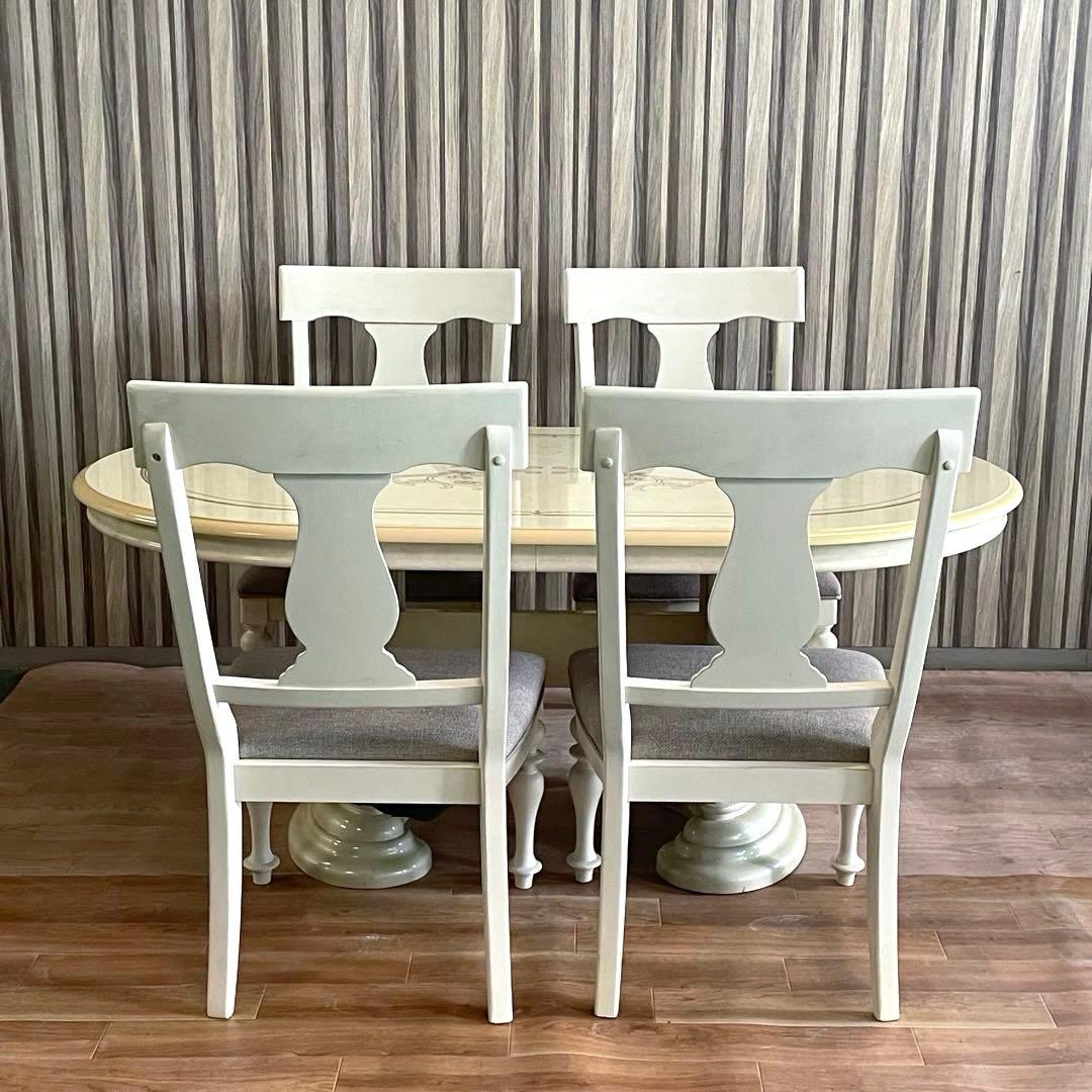 【イタリア家具風】ダイニングテーブルセット 4人掛け オーバル型 サルタレッリ風