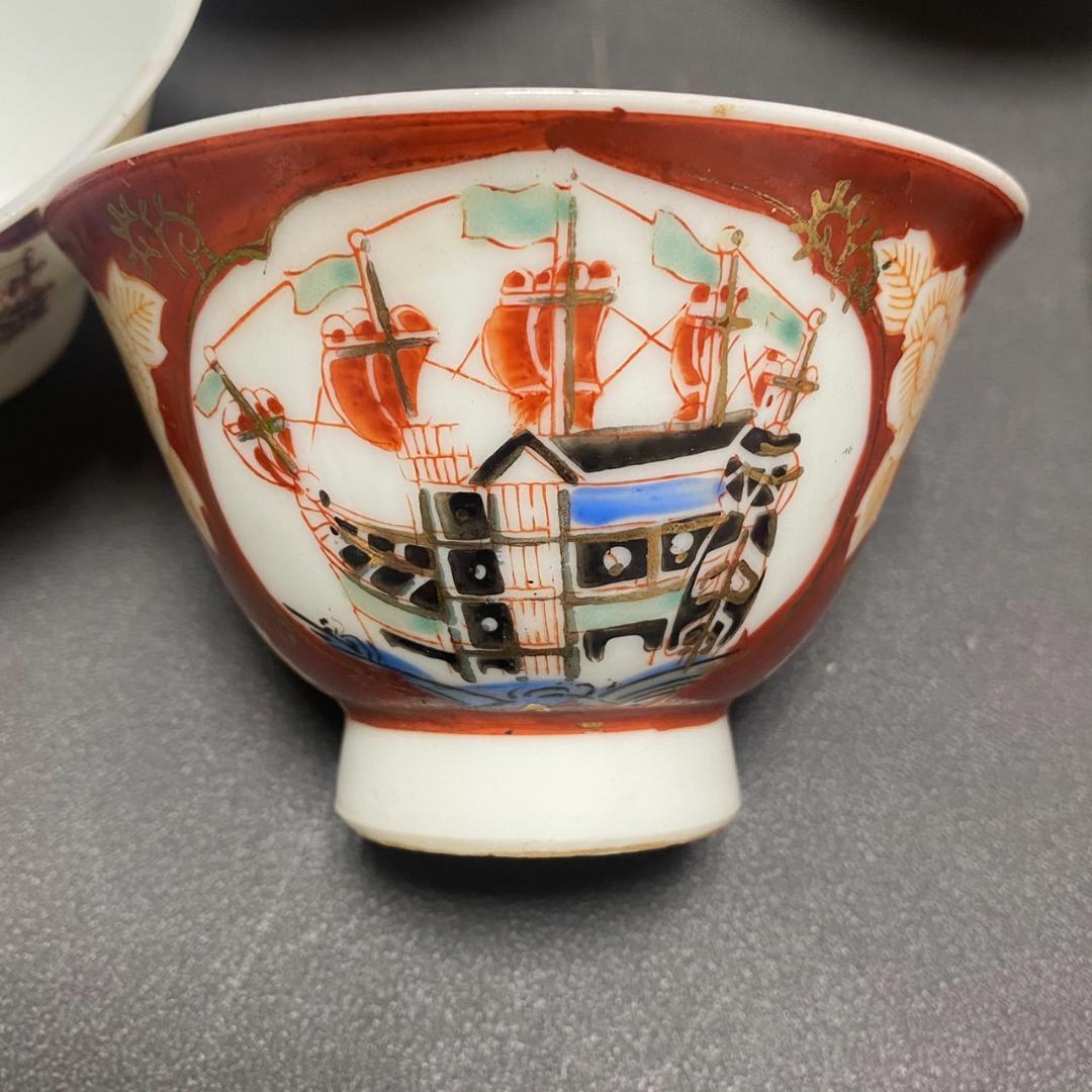 240202D 九谷 南蛮船図 珍しい図柄 7客