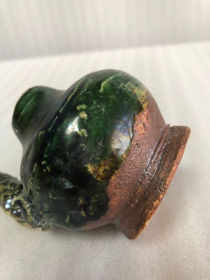 フクロウ 古織部焼 古美術 工芸品 花器 高さ約8cm 置物 インテリア