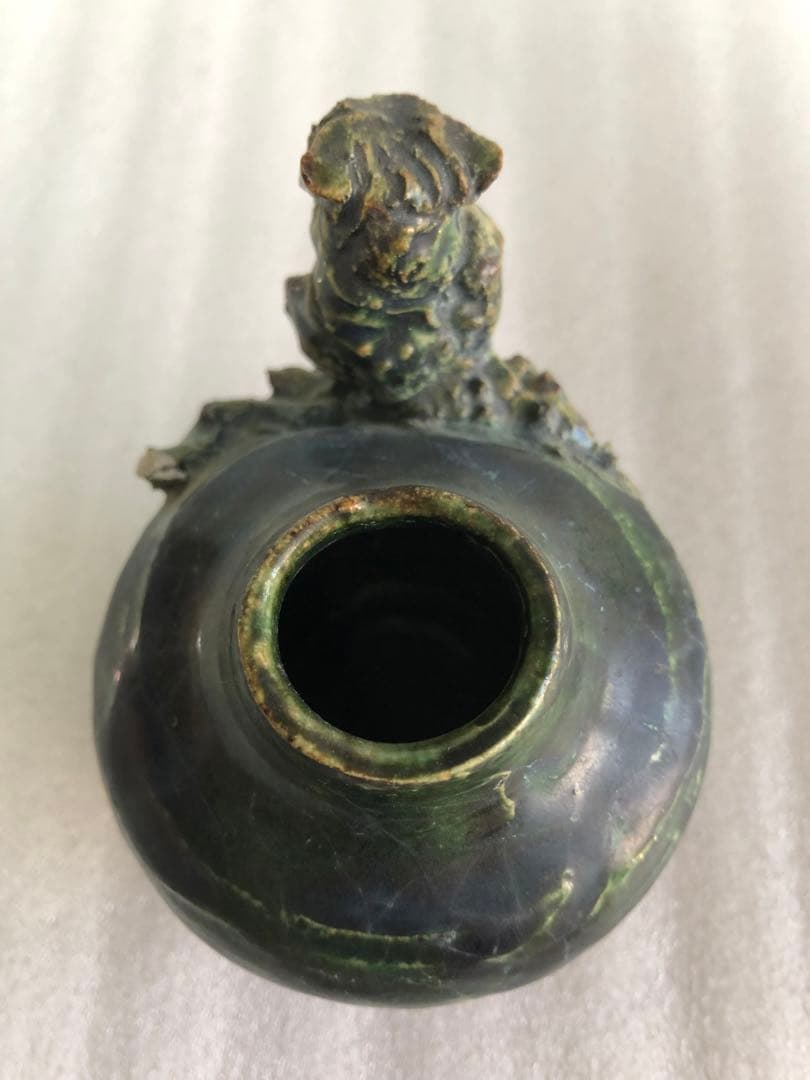 フクロウ 古織部焼 古美術 工芸品 花器 高さ約8cm 置物 インテリア