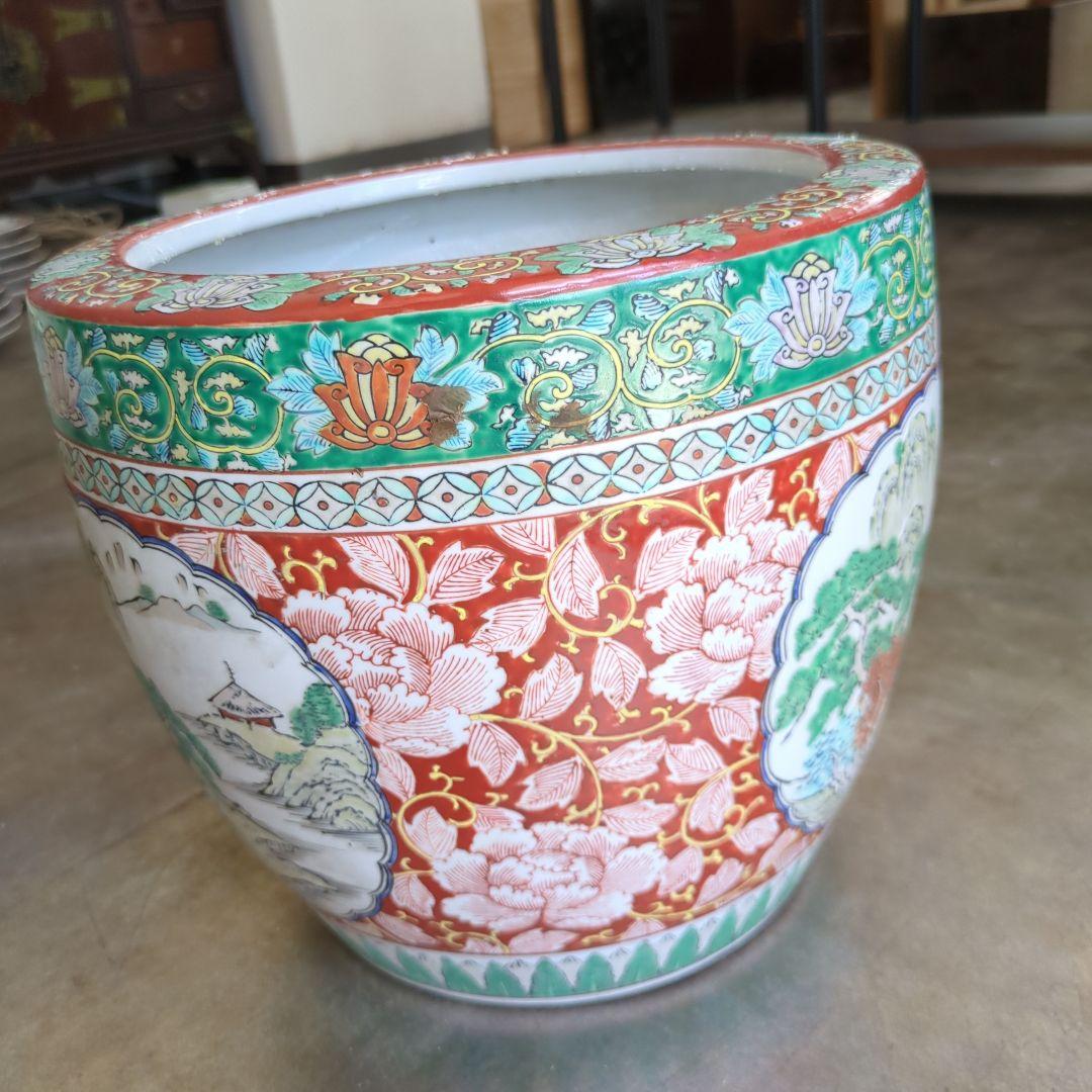 骨董 伊万里 火鉢 十錦手 色絵 鉢カバー 睡蓮鉢 傘立て 金魚 めだか