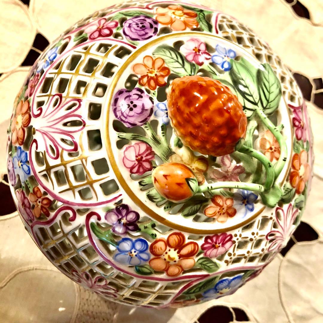 ヘレンド★特大透かしボンボニエール ★希少★17.5cm☆アンティーク金彩♪値下