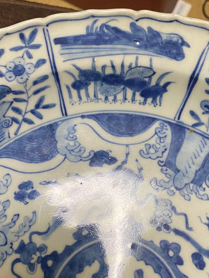 清朝 青白磁の神話的生物の皿 セット2枚