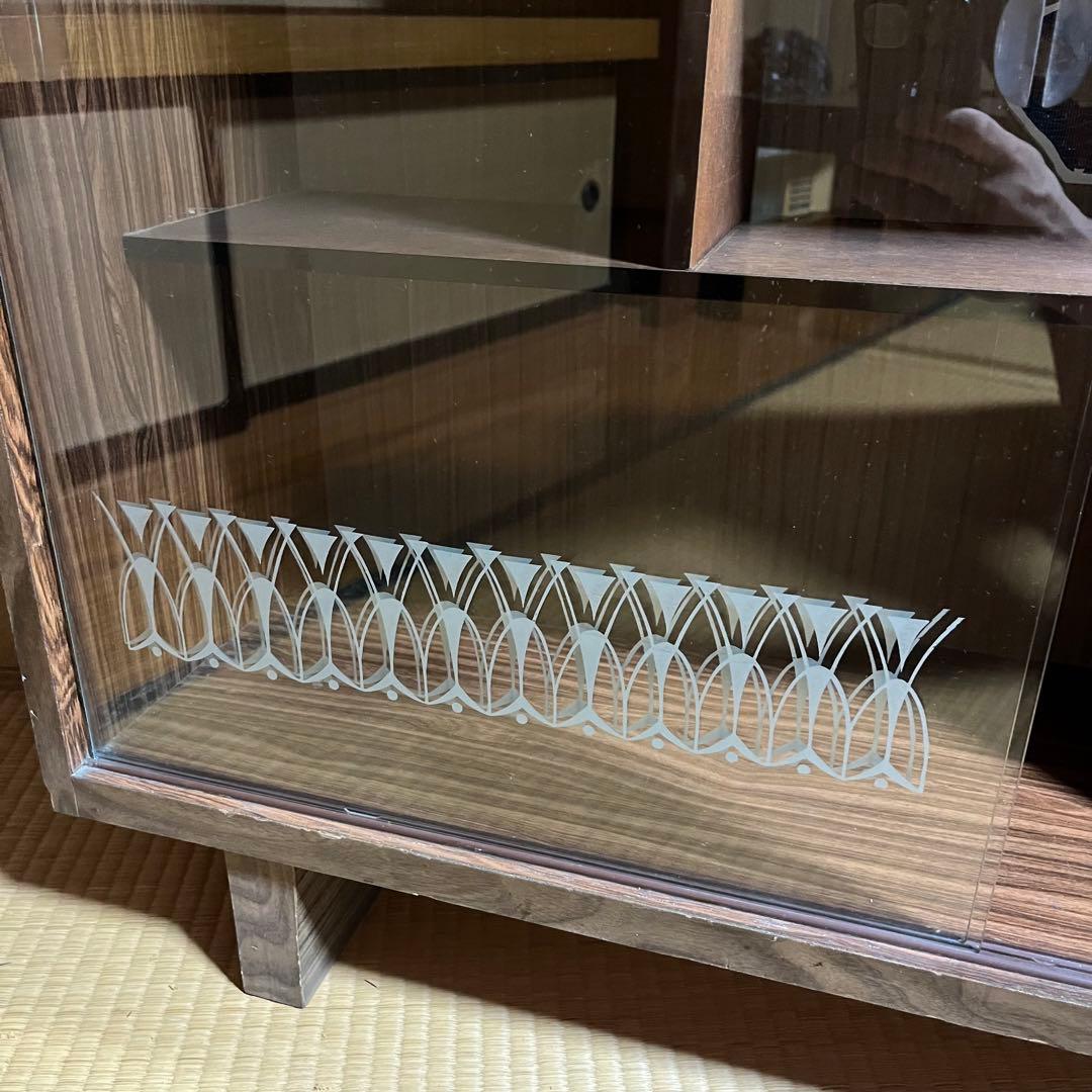 9/10まで！ 昭和レトロ キャビネット 彫りガラス 引き出し付き