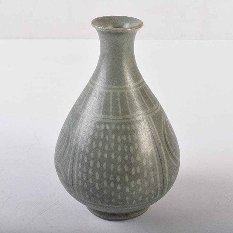 朝鮮美術 李朝 高麗青磁 象嵌花文 徳利 V R7944