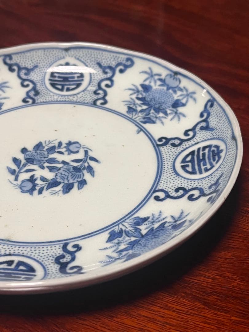 古伊万里　印判　無傷完品　中皿　紙刷　柿右衛門　渦福　角福　藍九谷　江戸中期