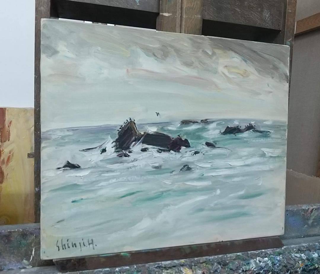 「冬の海」房総黒生海岸 絵画 油絵 F8